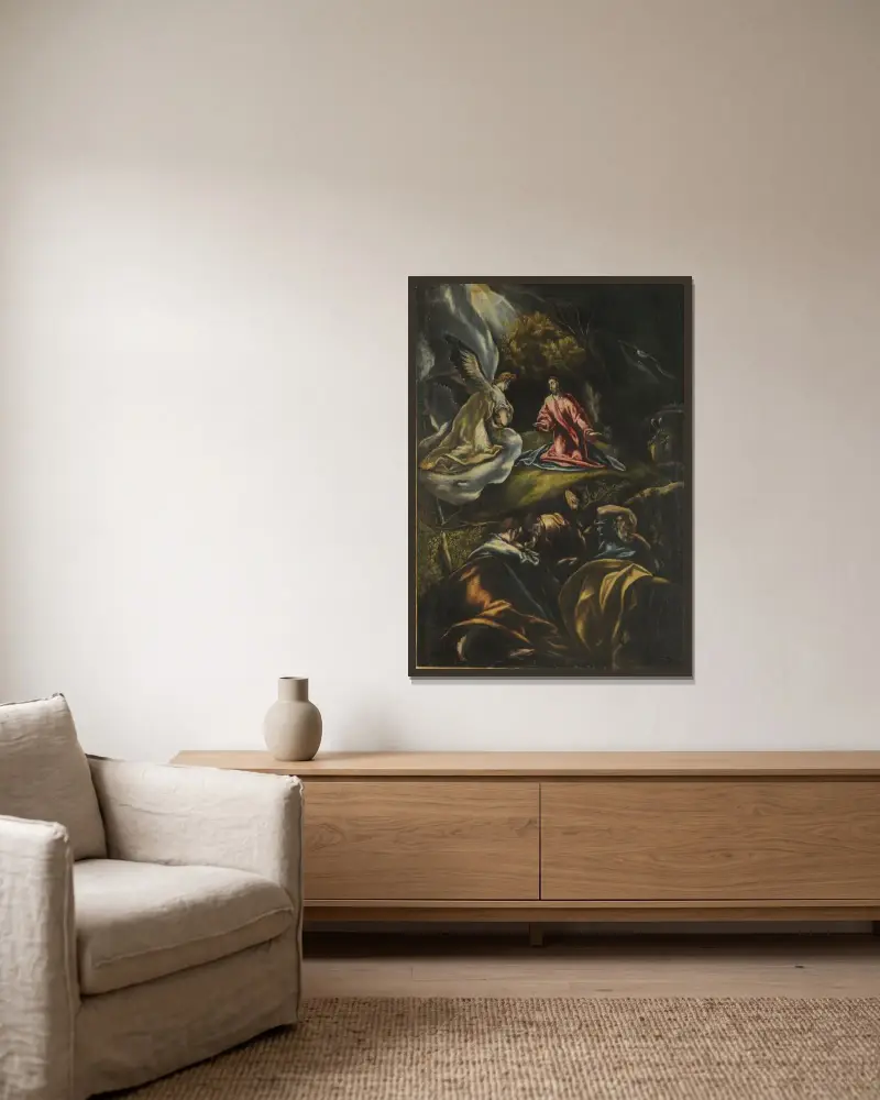 Agony in the Garden av El Greco (Domenikos Theotokopoulos) inramad på en vägg