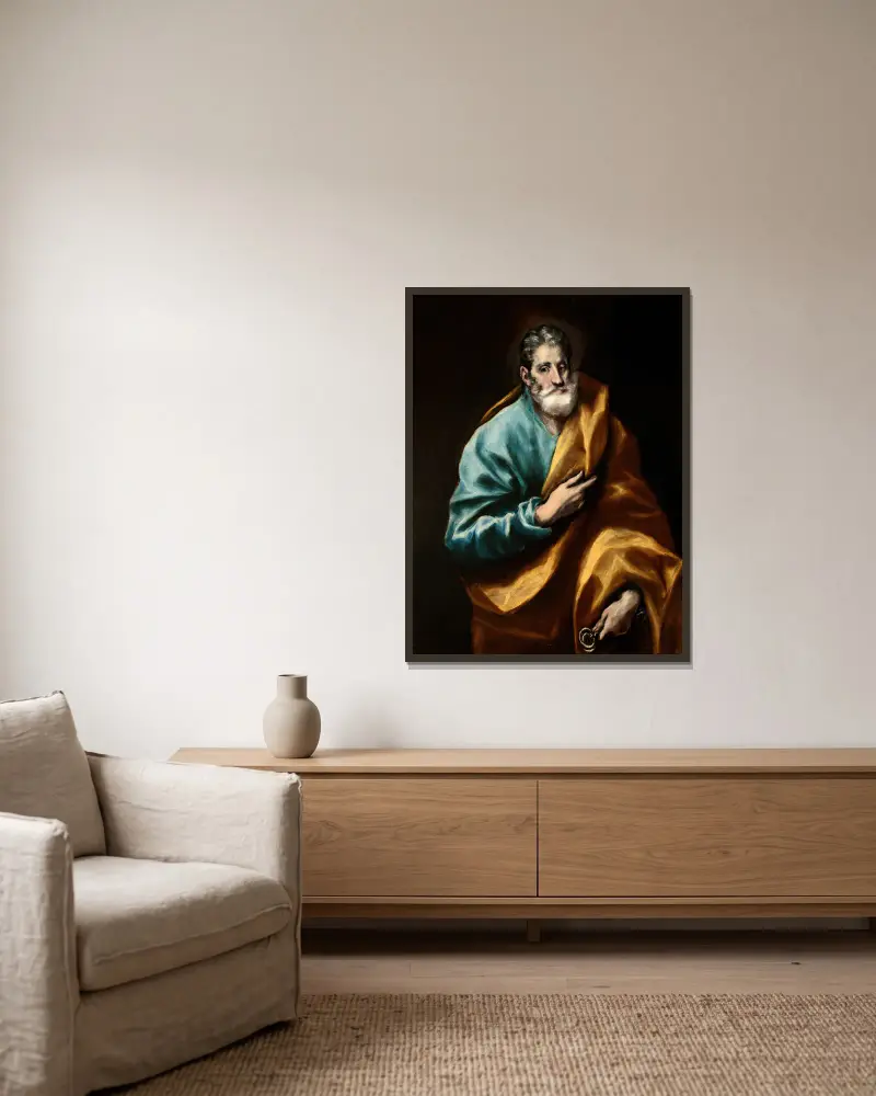 Apostle Saint Peter av El Greco (Domenikos Theotokopoulos) inramad på en vägg