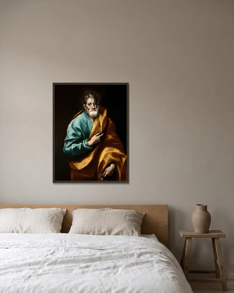 Apostle Saint Peter av El Greco (Domenikos Theotokopoulos) inramad på en vägg