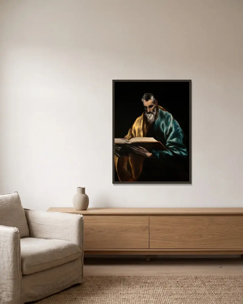 Apostle Saint Simon av El Greco (Domenikos Theotokopoulos) inramad på en vägg