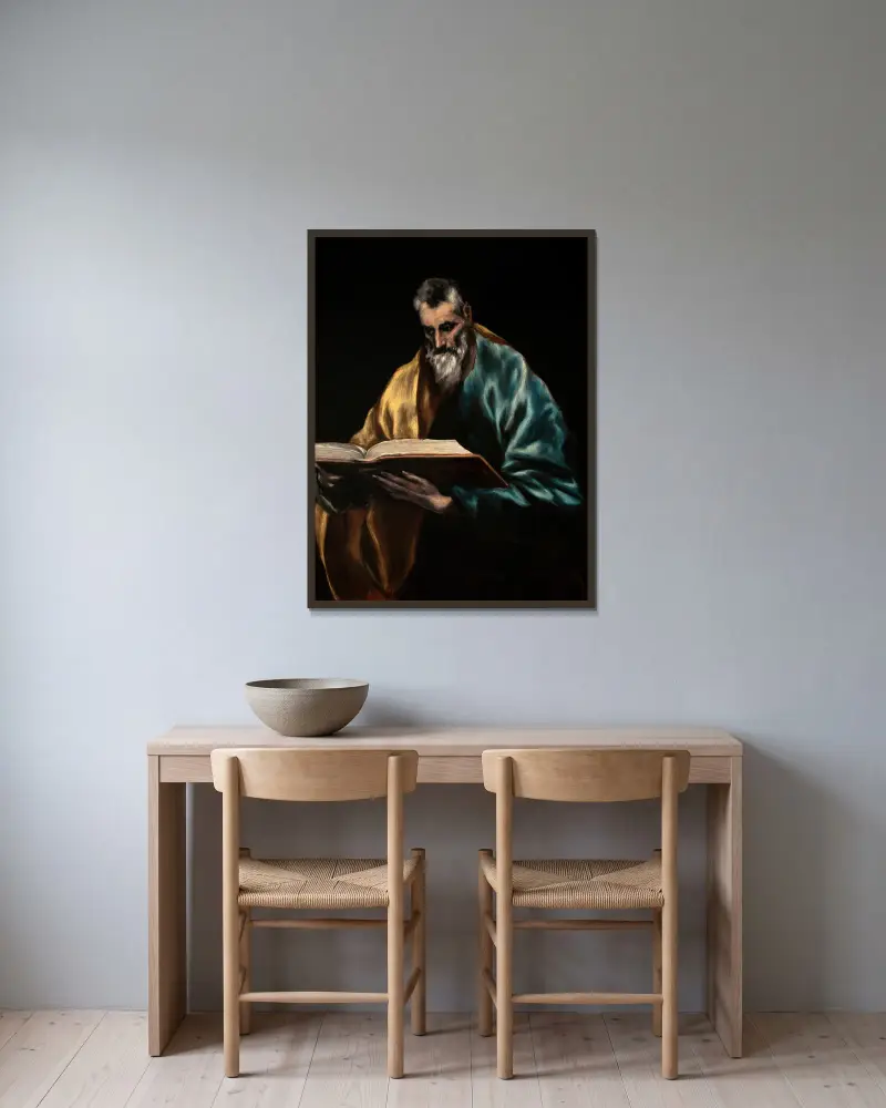 Apostle Saint Simon av El Greco (Domenikos Theotokopoulos) inramad på en vägg