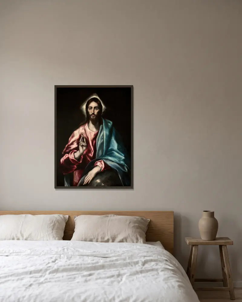 Christ as Saviour av El Greco (Domenikos Theotokopoulos) inramad på en vägg