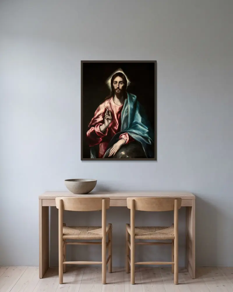 Christ as Saviour av El Greco (Domenikos Theotokopoulos) inramad på en vägg