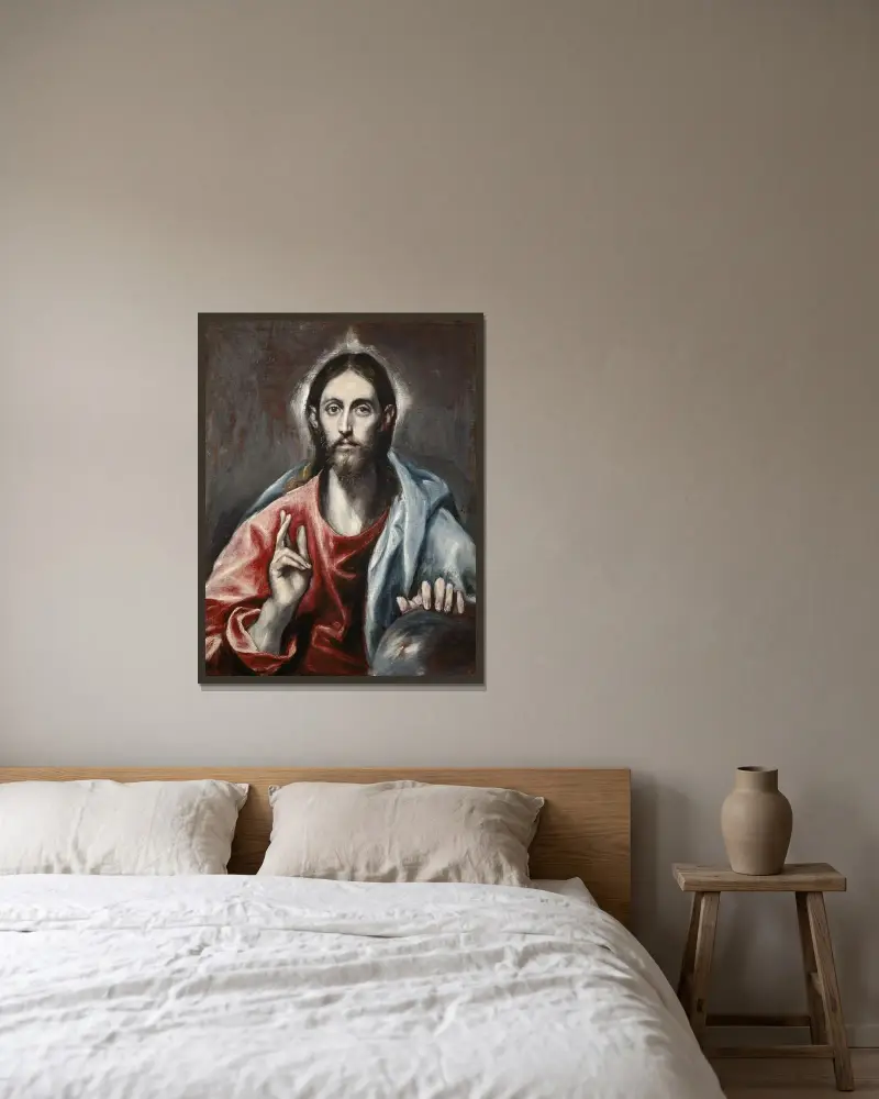 Christus segnet ('Der Heiland der Welt') von El Greco (Domenikos Theotokopoulos) gerahmt an einer Wand