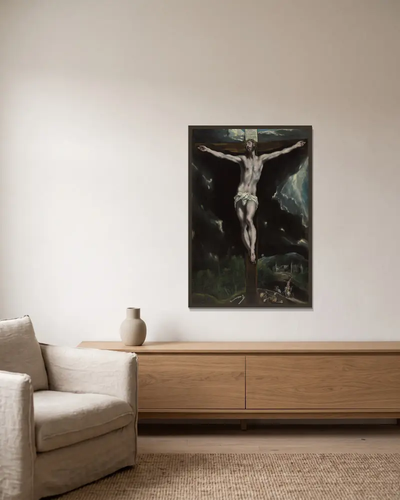 Christ on the Cross av El Greco (Domenikos Theotokopoulos) inramad på en vägg