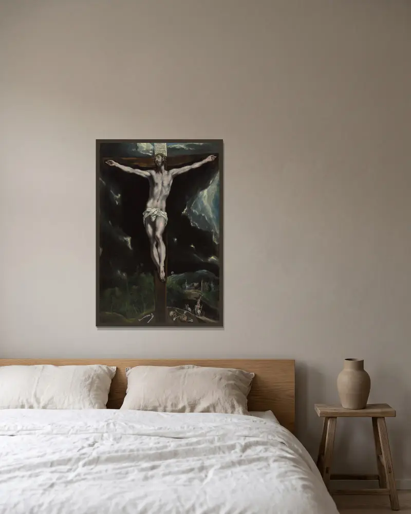 Christ on the Cross av El Greco (Domenikos Theotokopoulos) inramad på en vägg