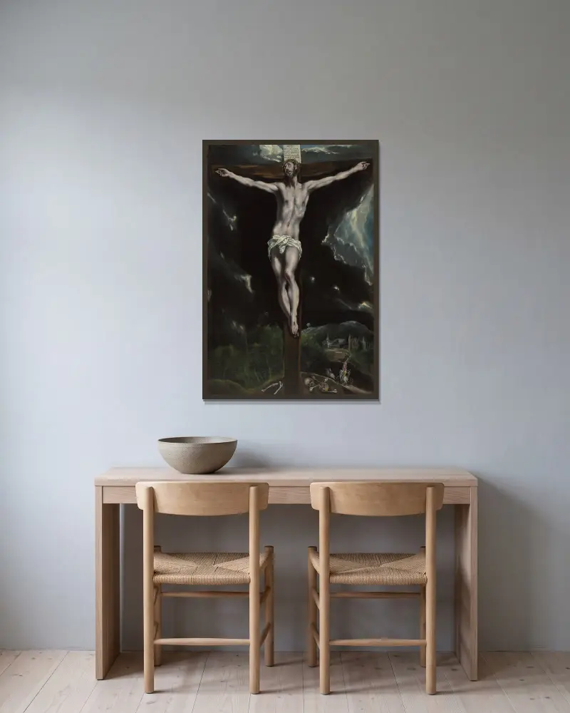 Christ on the Cross av El Greco (Domenikos Theotokopoulos) inramad på en vägg