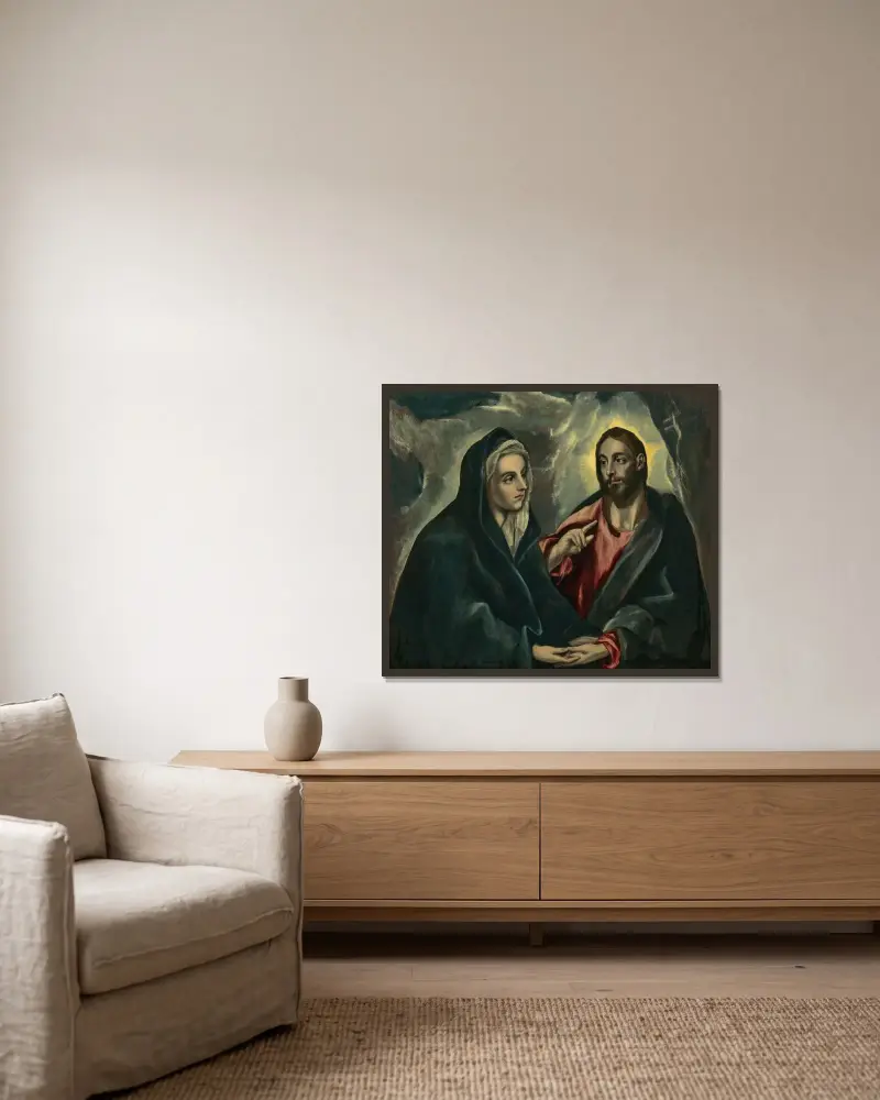 Christ taking leave of His Mother av El Greco (Domenikos Theotokopoulos) inramad på en vägg