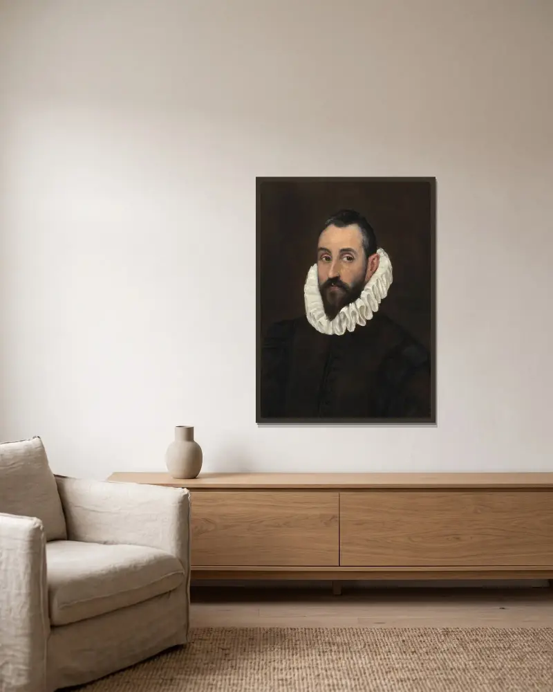 Portrait of a gentleman av El Greco (Domenikos Theotokopoulos) inramad på en vägg