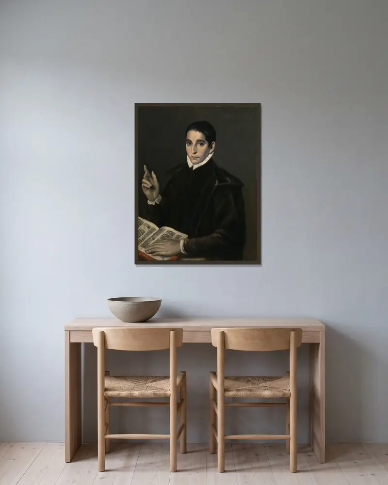 Portrait of a young man, traditionally identified as Saint Aloysius (Luigi) Gonzaga av El Greco (Domenikos Theotokopoulos) inramad på en vägg