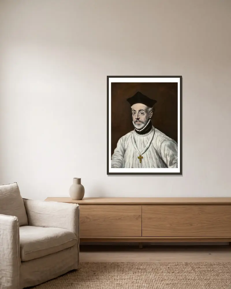 Portrait of Diego de Covarrubias y Leiva (1512-1577) av El Greco (Domenikos Theotokopoulos) inramad på en vägg