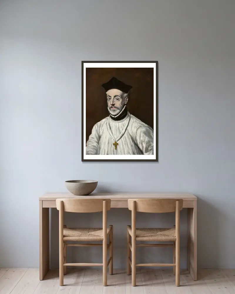 Portrait of Diego de Covarrubias y Leiva (1512-1577) av El Greco (Domenikos Theotokopoulos) inramad på en vägg