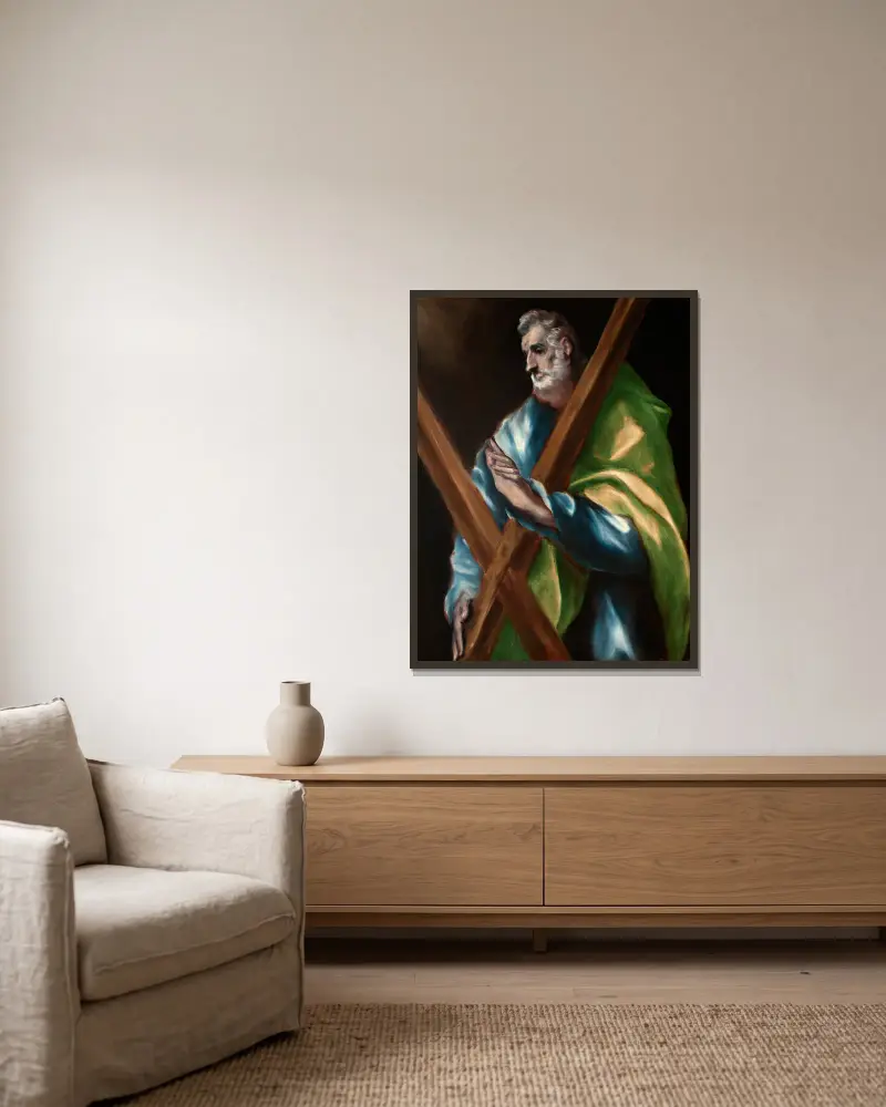 Saint Andrew av El Greco (Domenikos Theotokopoulos) inramad på en vägg