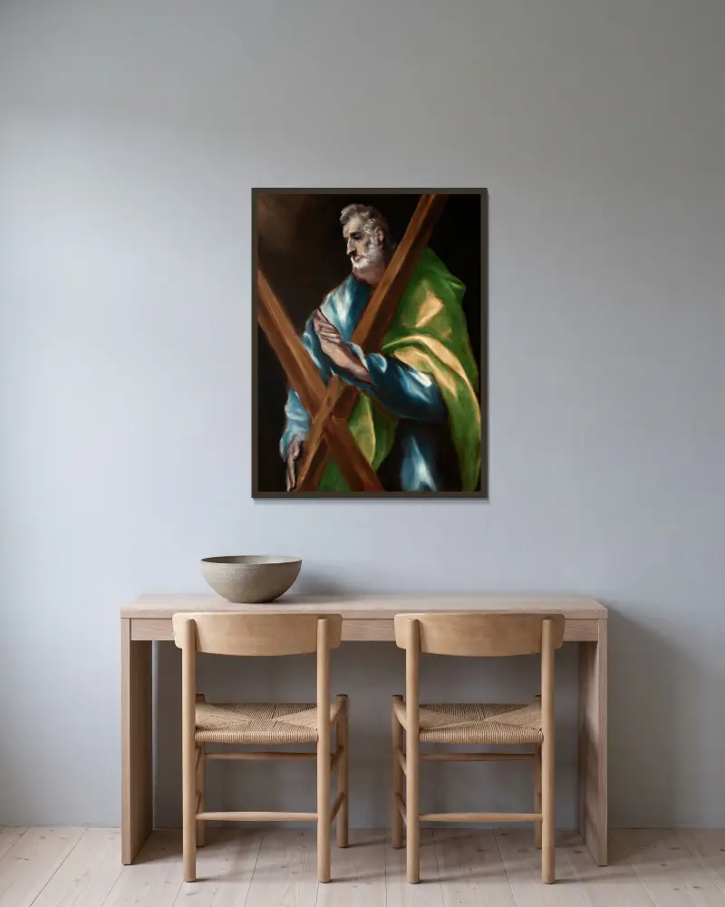 Saint Andrew av El Greco (Domenikos Theotokopoulos) inramad på en vägg
