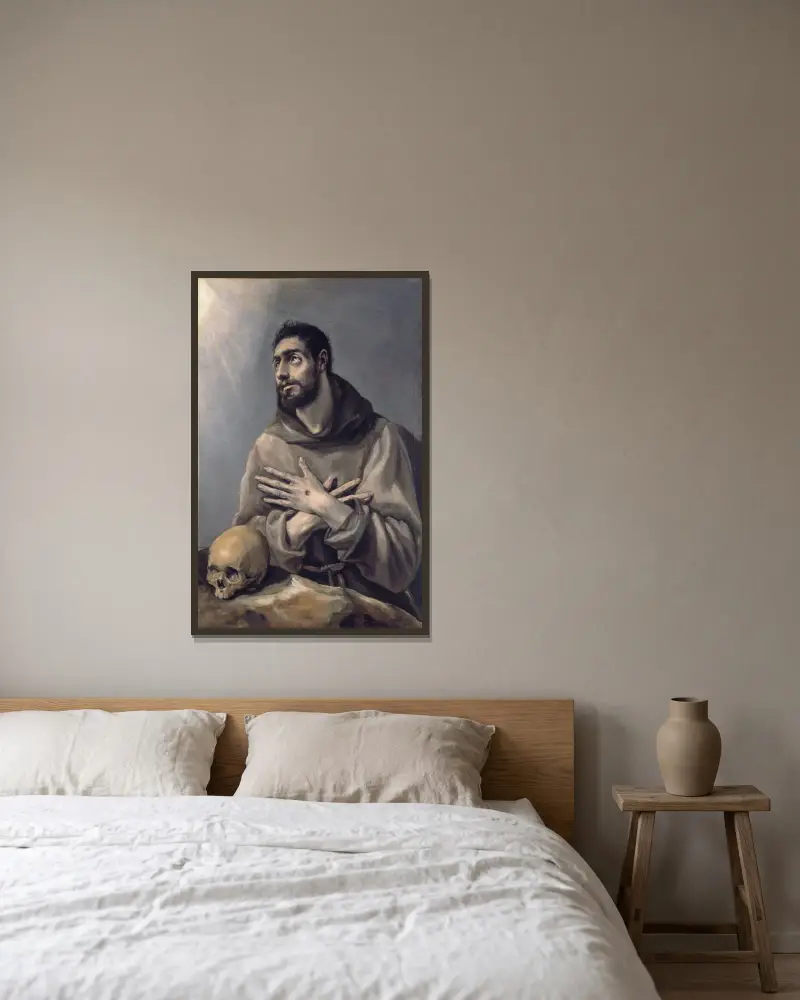 Saint Francis In Ecstasy av El Greco (Domenikos Theotokopoulos) inramad på en vägg