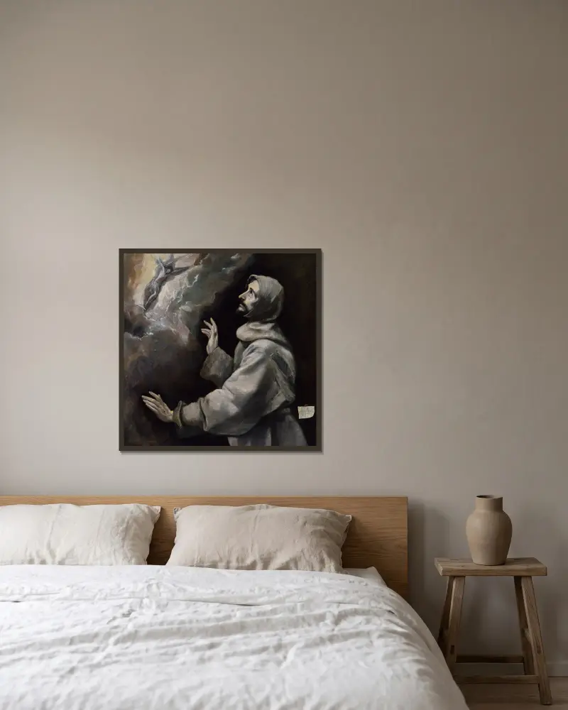 Der heilige Franziskus empfängt die Stigmata von El Greco (Domenikos Theotokopoulos) gerahmt an einer Wand