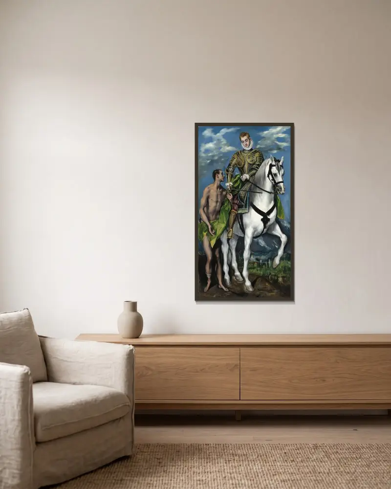 Sankt Martin och tiggaren av El Greco (Domenikos Theotokopoulos) inramad på en vägg
