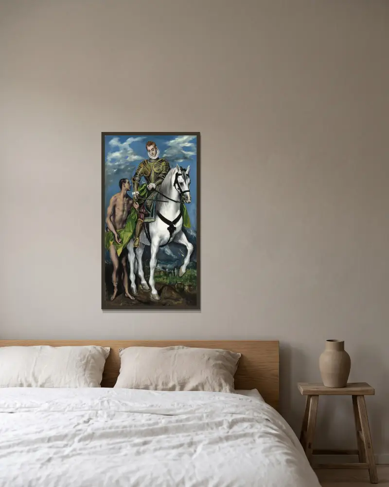 Sankt Martin och tiggaren av El Greco (Domenikos Theotokopoulos) inramad på en vägg