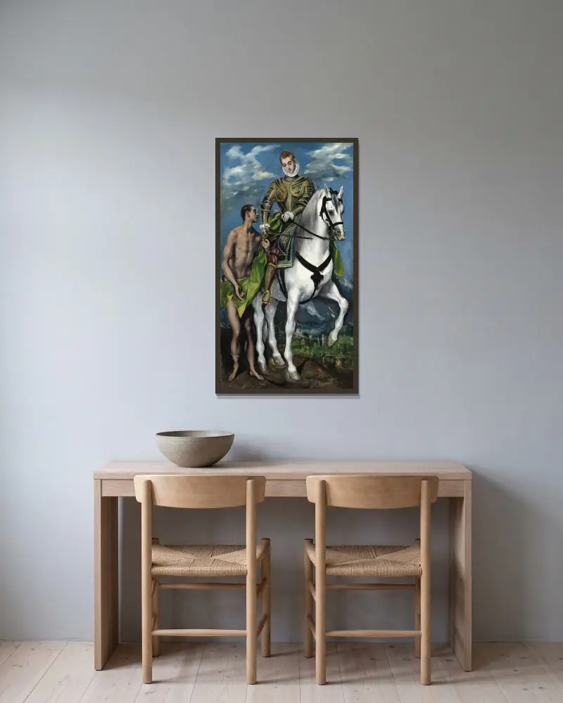 Sankt Martin och tiggaren av El Greco (Domenikos Theotokopoulos) inramad på en vägg