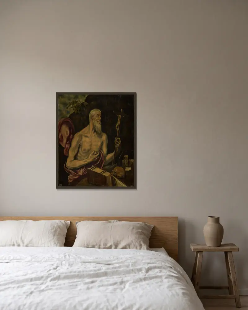 St Jerome in Penitence av El Greco (Domenikos Theotokopoulos) inramad på en vägg