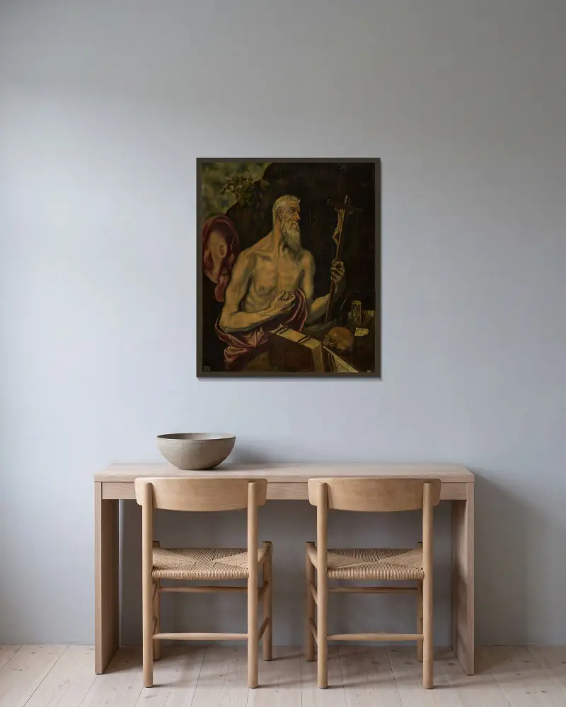 St Jerome in Penitence av El Greco (Domenikos Theotokopoulos) inramad på en vägg