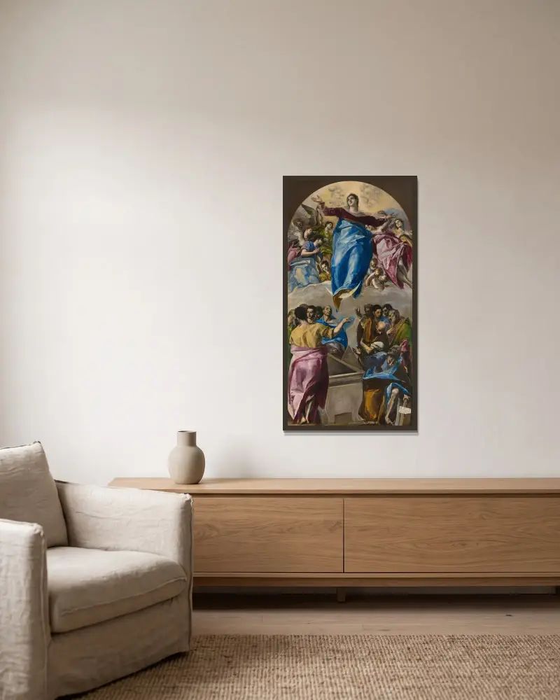 The Assumption Of The Virgin av El Greco (Domenikos Theotokopoulos) inramad på en vägg