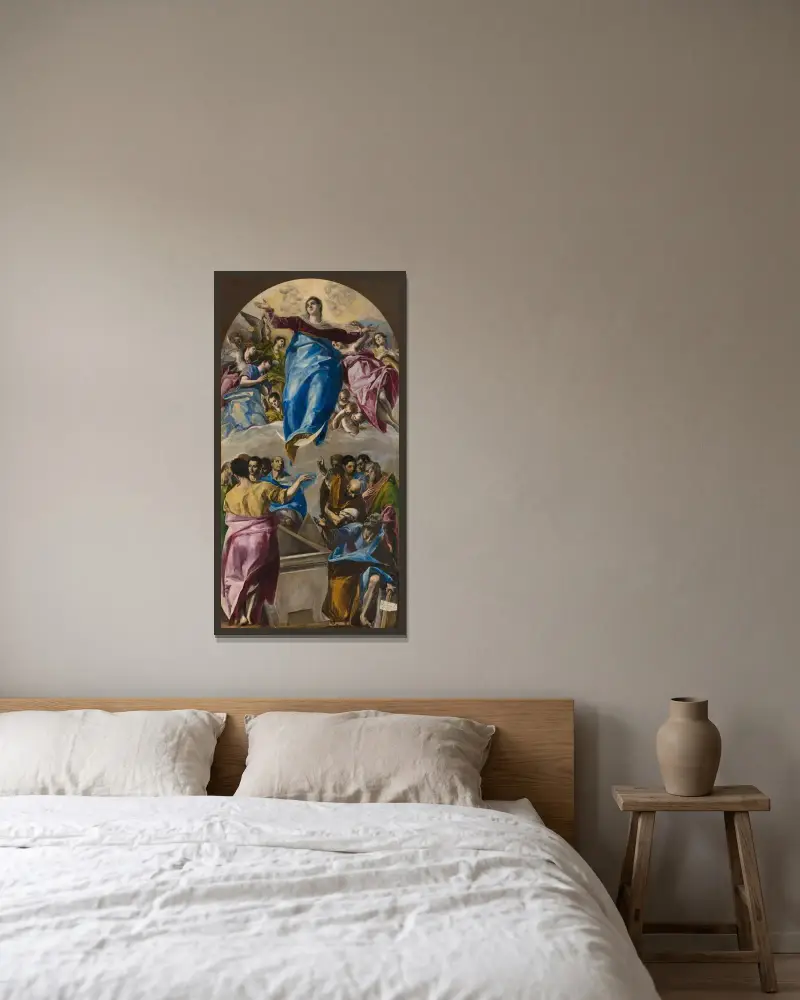 The Assumption Of The Virgin av El Greco (Domenikos Theotokopoulos) inramad på en vägg