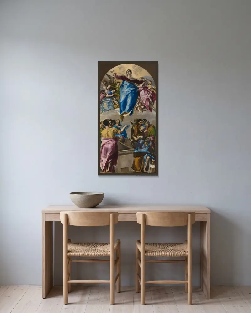 The Assumption Of The Virgin av El Greco (Domenikos Theotokopoulos) inramad på en vägg