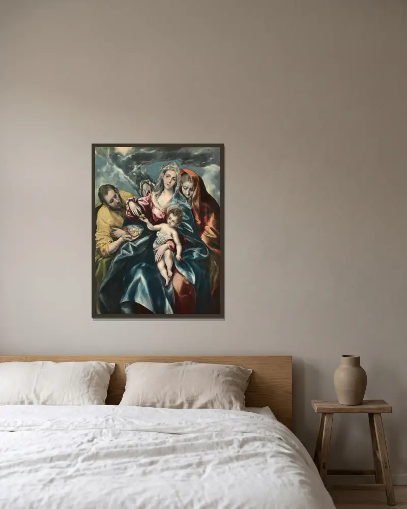 The Holy Family with Mary Magdalen av El Greco (Domenikos Theotokopoulos) inramad på en vägg