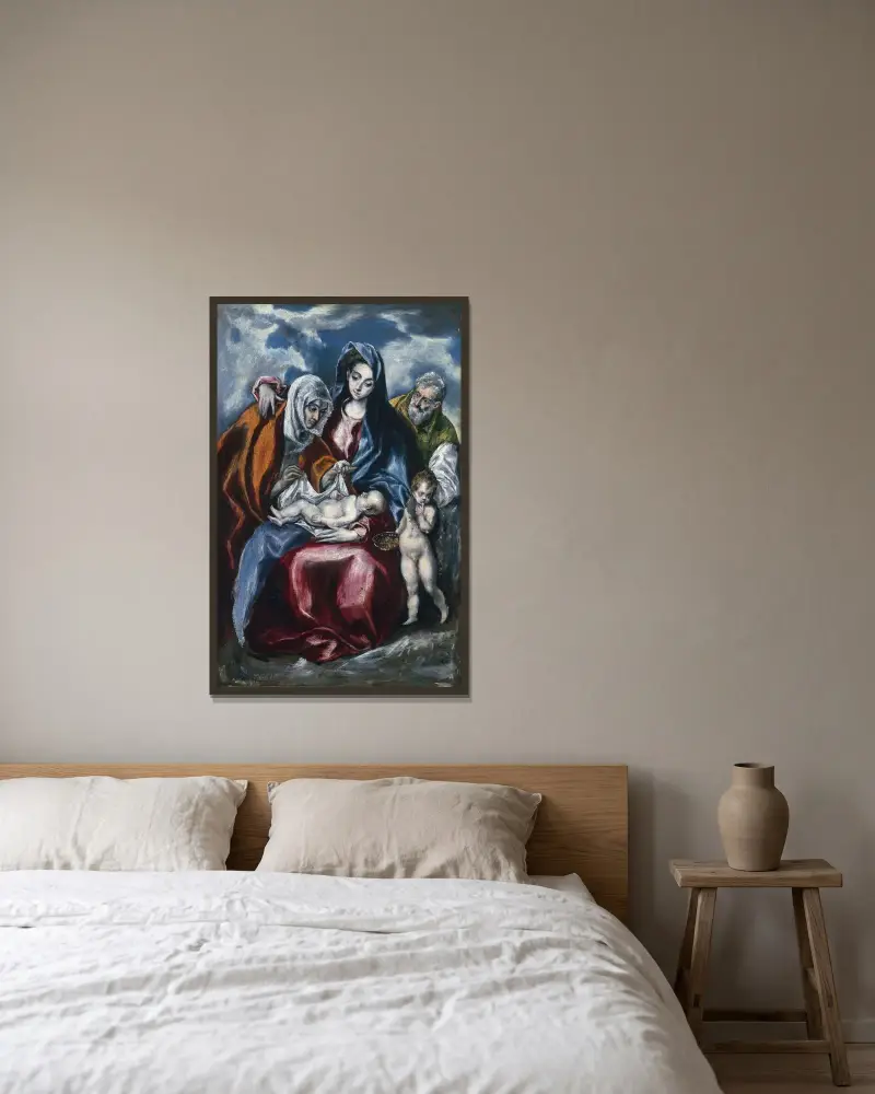 The Holy Family with Saint Anne and the Infant John the Baptist av El Greco (Domenikos Theotokopoulos) inramad på en vägg