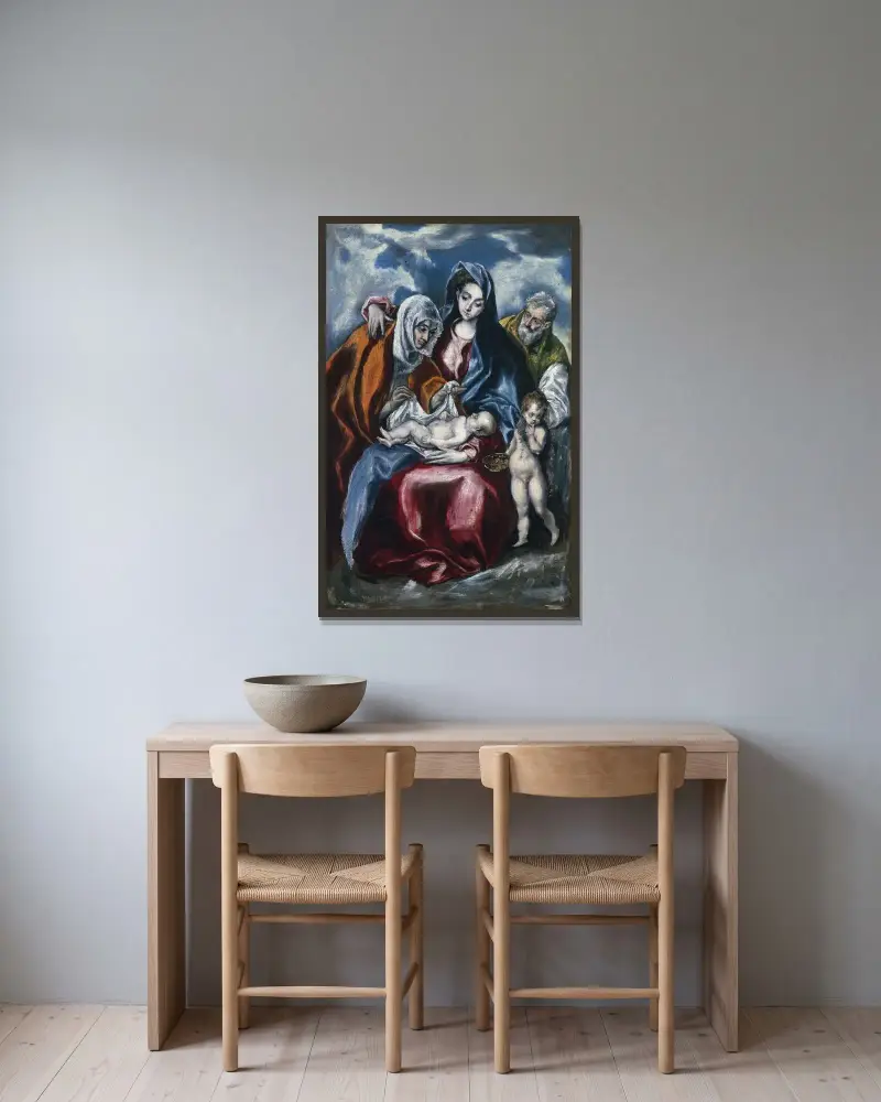 The Holy Family with Saint Anne and the Infant John the Baptist av El Greco (Domenikos Theotokopoulos) inramad på en vägg
