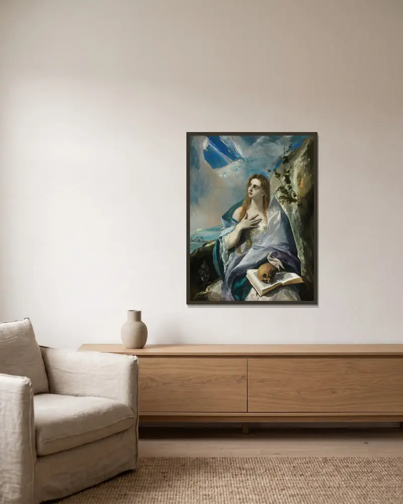 The Penitent Magdalene av El Greco (Domenikos Theotokopoulos) inramad på en vägg