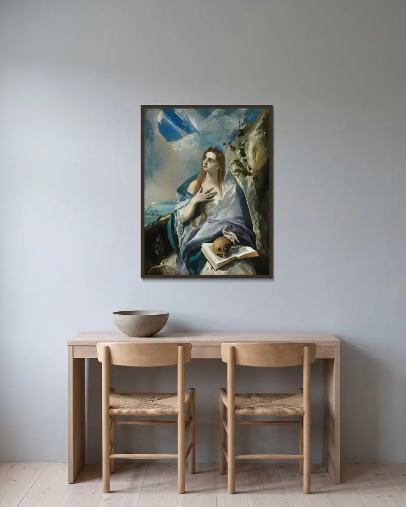 The Penitent Magdalene av El Greco (Domenikos Theotokopoulos) inramad på en vägg