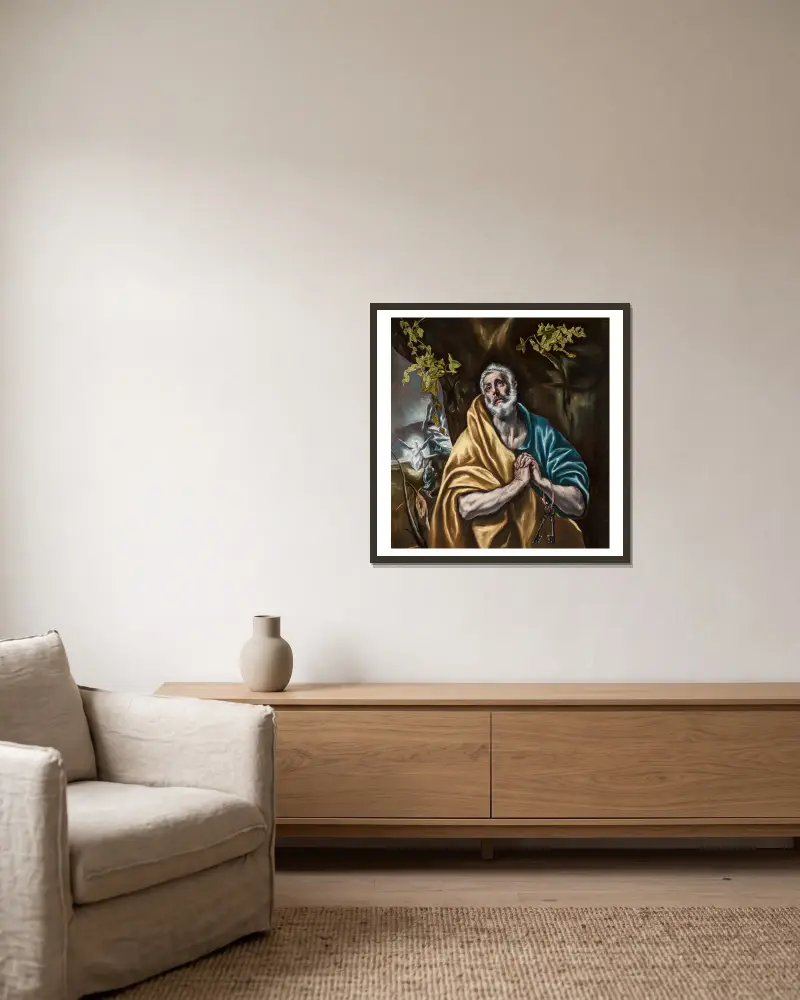 The Penitent Saint Peter av El Greco (Domenikos Theotokopoulos) inramad på en vägg