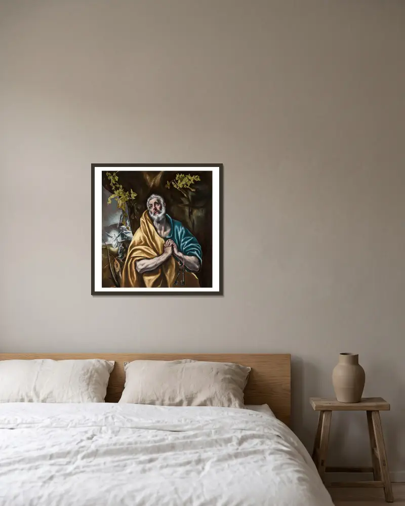 The Penitent Saint Peter av El Greco (Domenikos Theotokopoulos) inramad på en vägg