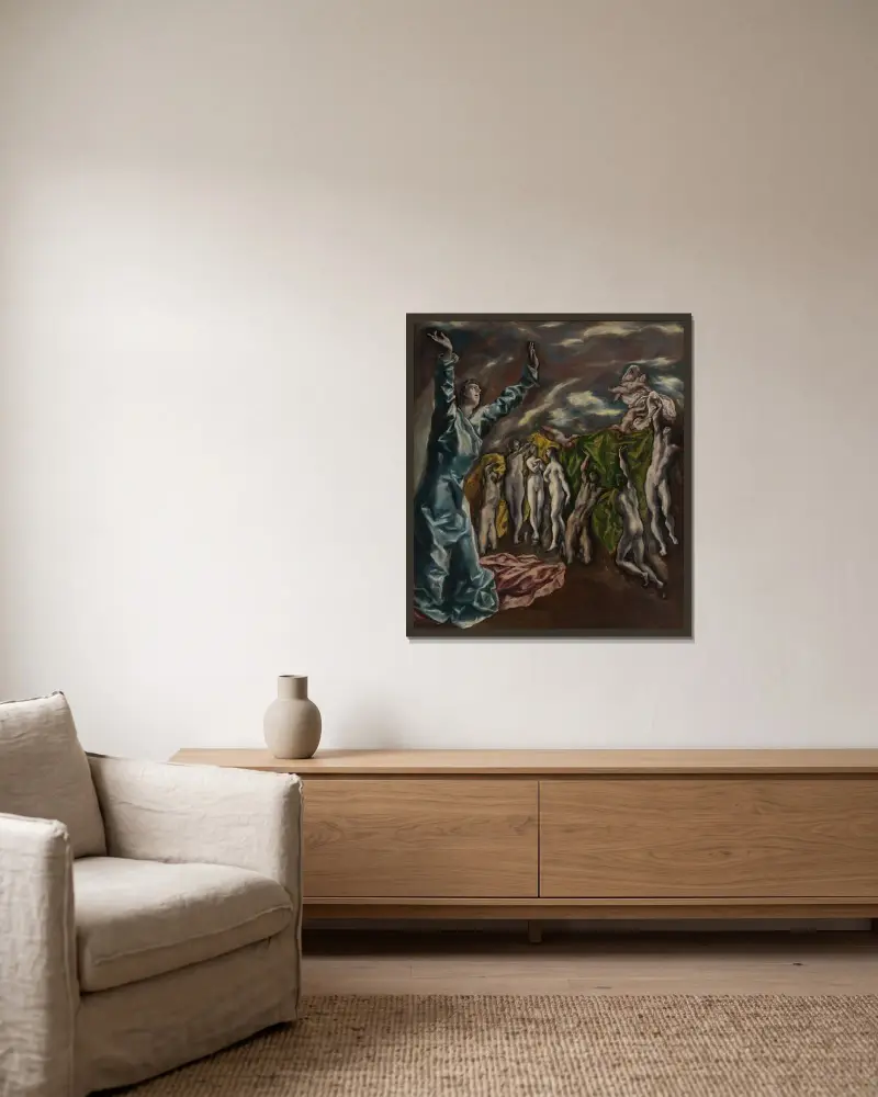 The Vision of Saint John av El Greco (Domenikos Theotokopoulos) inramad på en vägg