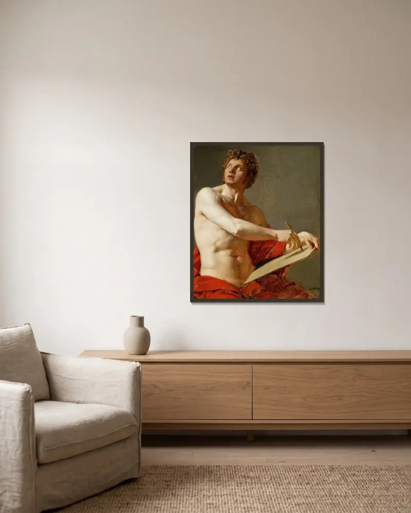 Academic study of a nude man av Jean Auguste Dominique Ingres inramad på en vägg