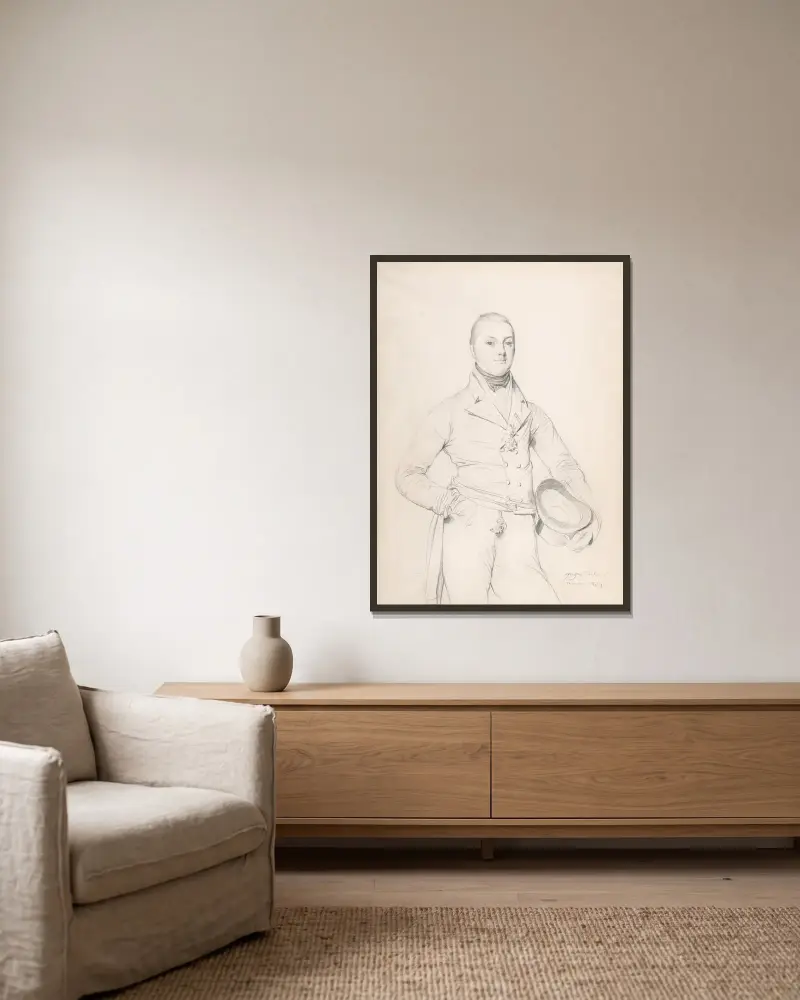 Amiral Sir Fleetwood Broughton Reynolds Pellew av Jean Auguste Dominique Ingres inramad på en vägg