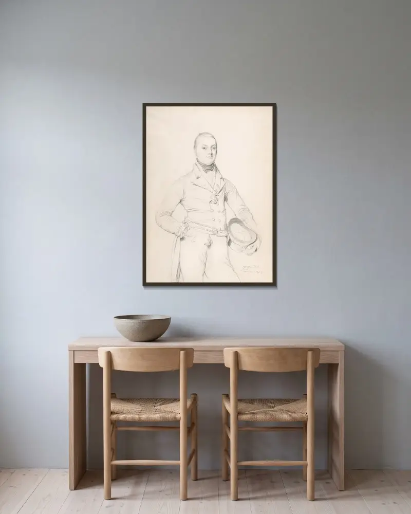 Amiral Sir Fleetwood Broughton Reynolds Pellew av Jean Auguste Dominique Ingres inramad på en vägg