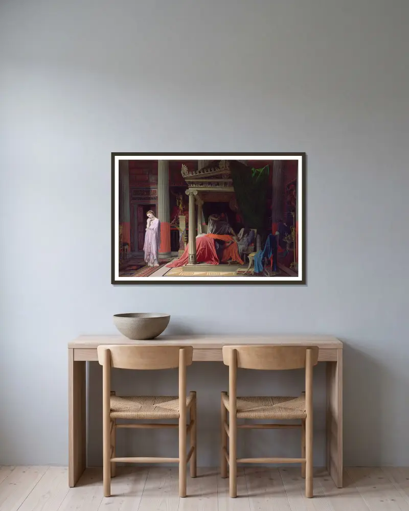 Antiochus and Stratonice – nr 1 av Jean Auguste Dominique Ingres inramad på en vägg