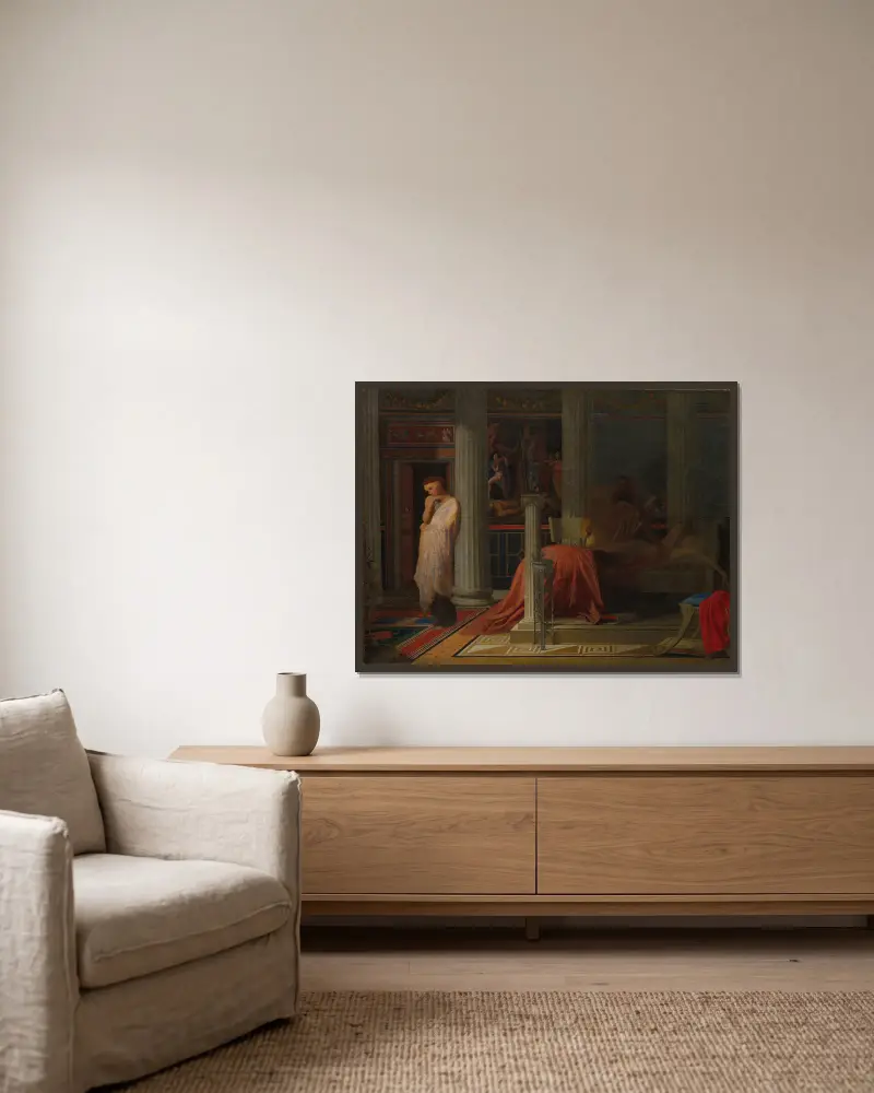 Antiochus and Stratonice, 1838 av Jean Auguste Dominique Ingres inramad på en vägg