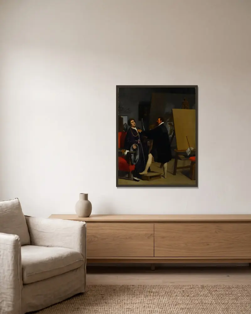 Aretino in the Studio of Tintoretto av Jean Auguste Dominique Ingres inramad på en vägg