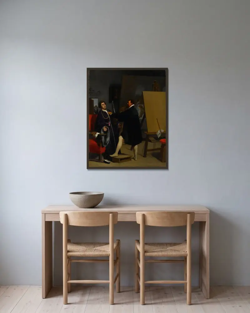 Aretino in the Studio of Tintoretto av Jean Auguste Dominique Ingres inramad på en vägg