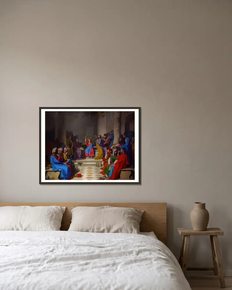 Jesus among the doctors av Jean Auguste Dominique Ingres inramad på en vägg