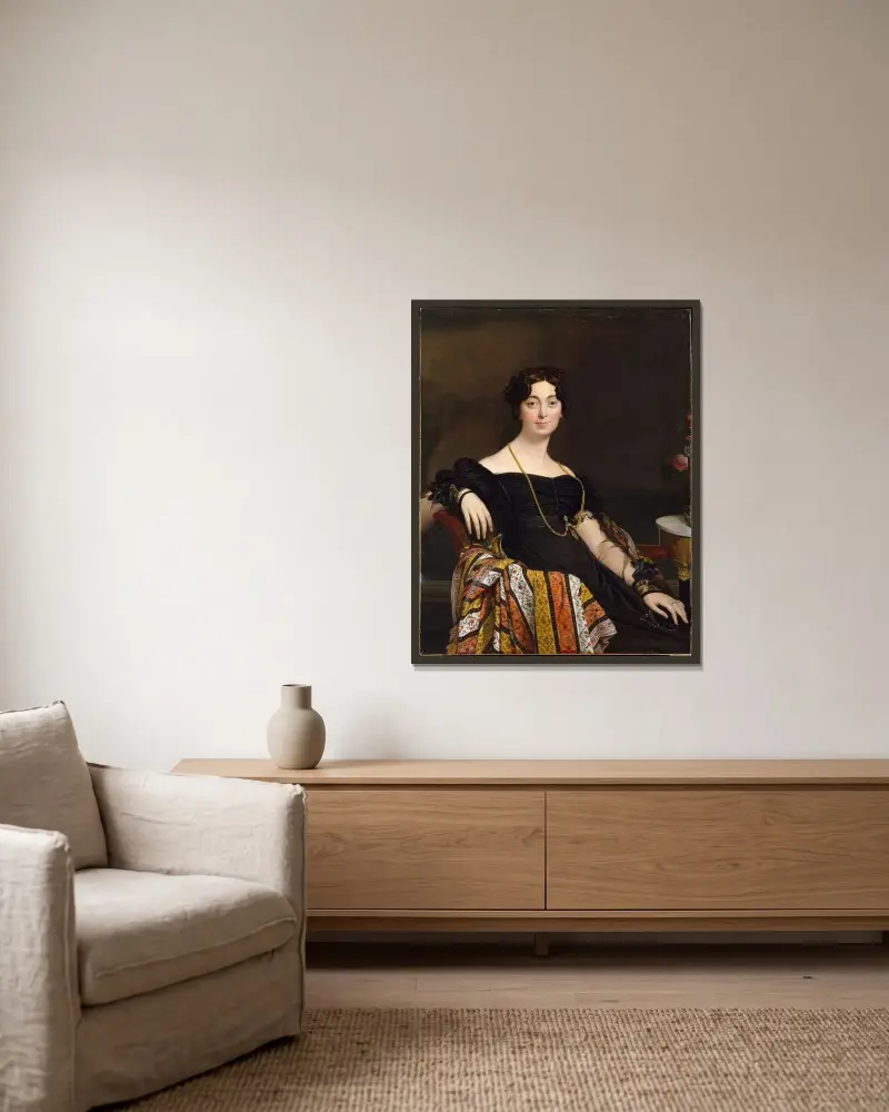 Madame Jacques-Louis Leblanc (Françoise Poncelle) av Jean Auguste Dominique Ingres inramad på en vägg