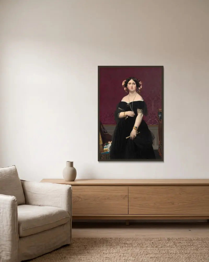 Madame Moitessier, 1851 – Nr. 2 von Jean Auguste Dominique Ingres gerahmt an einer Wand