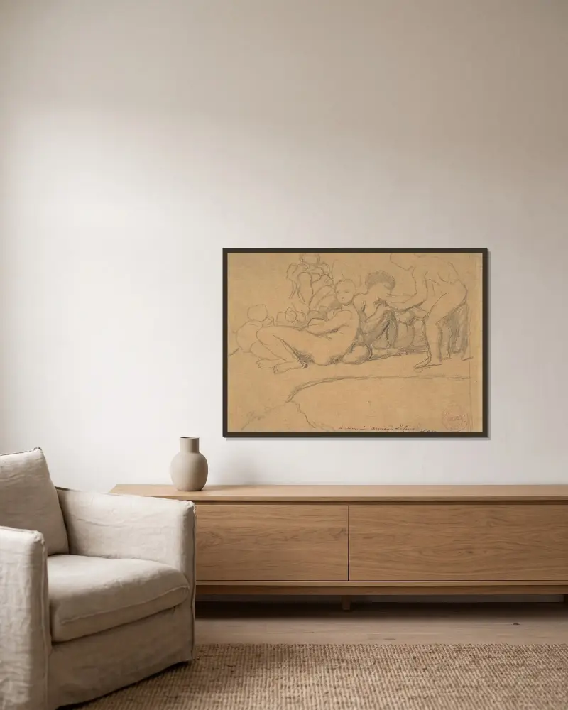 Nude Figures for L’Âge d’Or, Château de Dampierre av Jean Auguste Dominique Ingres inramad på en vägg