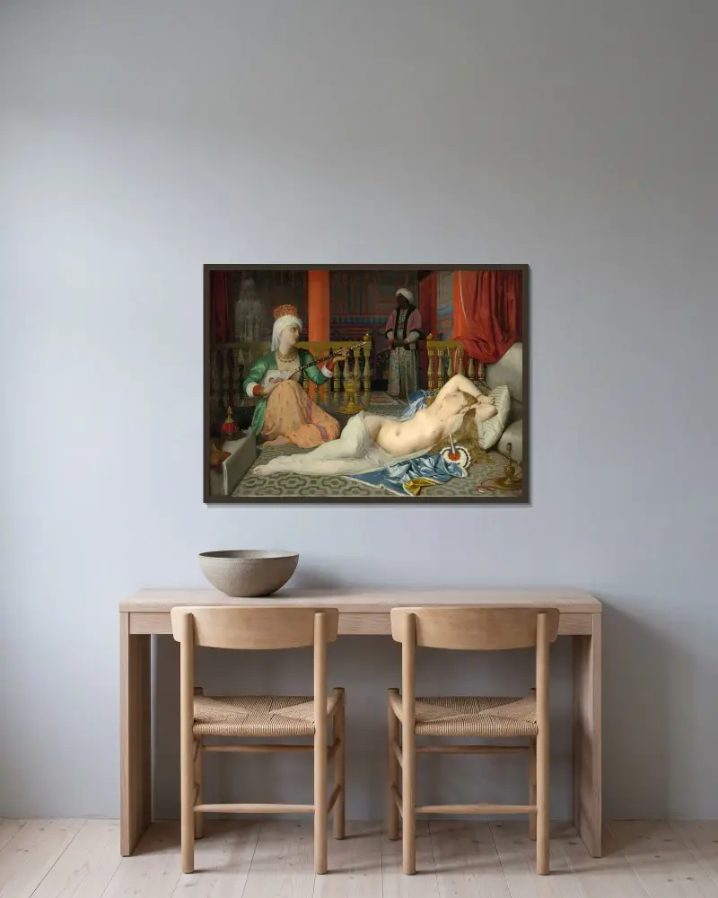 Odaliske, Sklavin und Eunuch von Jean Auguste Dominique Ingres gerahmt an einer Wand