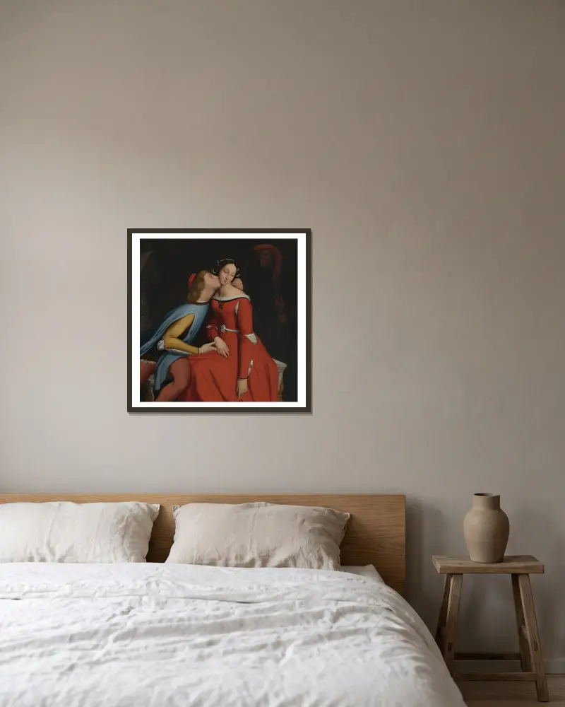 Paolo And Francesca av Jean Auguste Dominique Ingres inramad på en vägg