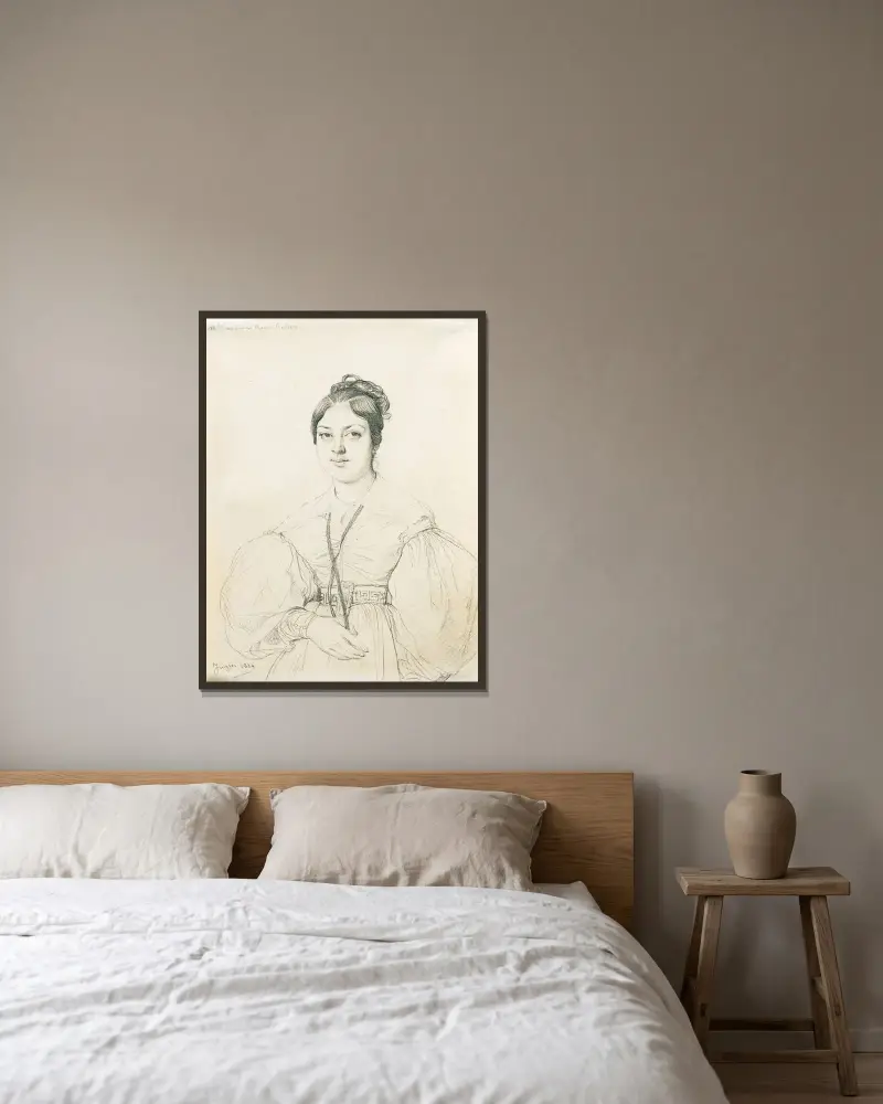 Portrait d’Angeline Raoul-Rochette av Jean Auguste Dominique Ingres inramad på en vägg